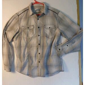 Chalc Men's L Long Sleeve Roll Tab Button Up Shirt With Pearl Snap Pockets Gray